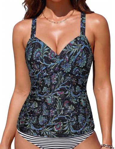 Maillot de bain tankini avec armature gainant col V plissé amincissant