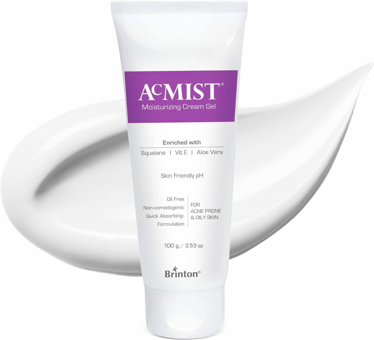 Acmist Moisturizing Gel for Oily & Acne-Prone Skin | Oil-Free, Non-Comedogenic, Quick Absorbing & Makeup Friendly | With Vitamin E, Aloe Vera & Squalane | For Men, Women & Teens | 100g