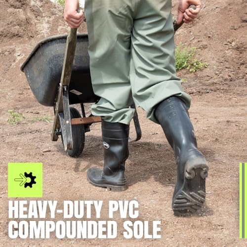 Pioneer Plain Toe Work Boots - Heavy Duty Comfortable PVC Boots For Men/Women - Food Processing, Farming, Waste - Black - 9 - 5