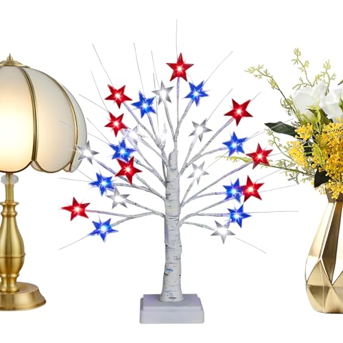 Sapin de table LED étoilé rouge blanc bleu à branches ajustables - 2