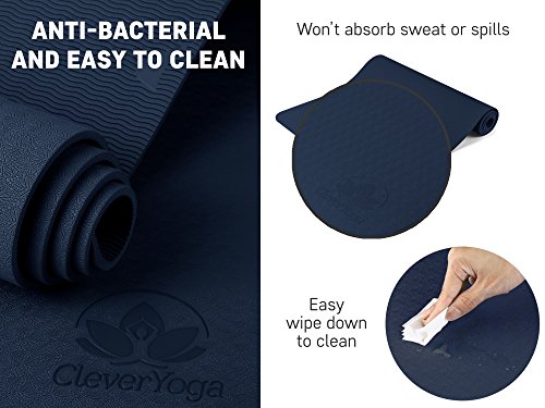 Clever Non-Slip Essential Yoga Mat In Calm Midnight Blue | Extra Thick 6.35Mm Cushion To Protect Joints | Suitable For All Yoga Types And Levels Including Beginner | Unisex Generous Mat Size (6' By 2') |Robust Anti-Tear Design| Hygenic Easy Wipe Surface | Minimises Sweat Marks | Eco-Friendly | #TOP2