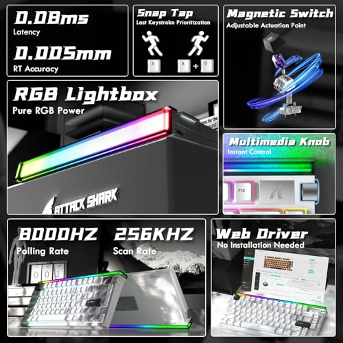 Image of ATTACK SHARK R85 HE Wired 75% RT Mechanical RGB Gaming Keyboard-Star White | 8K Polling,0.005mm Accuracy,0.08MS Latency,256K Scan,Hall Effect Magnetic Switch,5 Layer Sound Damped,Driver for PC Mac FPS