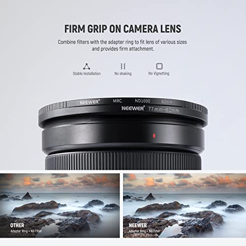 Image of Neewer 8 Pieces Step-up Adapter Ring Set Made of Premium Anodized Aluminum, Includes: 49-52mm, 52-55mm, 55-58mm, 58-62mm, 62-67mm, 67-72mm, 72-77mm, 77-82mm-Black