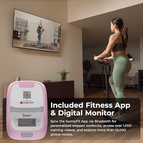 Sunny Health & Fitness Total Body 2-in-1 Smart Stepper Machine for Home with Handlebar and Resistance Bands, Total Body Workout, Adjustable Hydraulic, LCD Monitor, Non-Slip Pedals – 330 LB Max Weight - Image 5