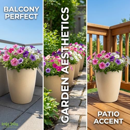 Image of Leafy Tales Modern Round Tower Planter for Home Decor 12 INCH, Highly Durable,Lightweight Indoor Outdoor Planter, Flower Pot Gamla, Pot for Balcony Garden, Vegetables, Flowers & Greenery