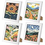 Geyoga 4 Pcs Boho Diamond Painting Kits with Frame Adults Sun and Moon Diamond Art Kits for Adults Beginner Kids Landscape Arts and Crafts Abstract Rhinestone Gem Art Table Decor Gift 7x7inch