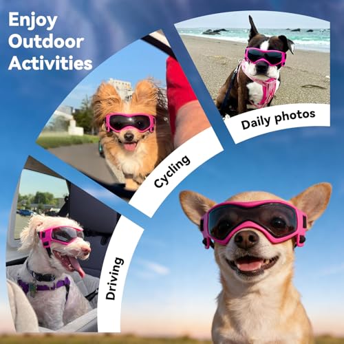 PETLESO Hundebrille Hundeschutzbrille Hunde Sonnenbrille Anti-UV Schutz Augenschutz für Kleine/Mittelgroße Hunde-Rosa