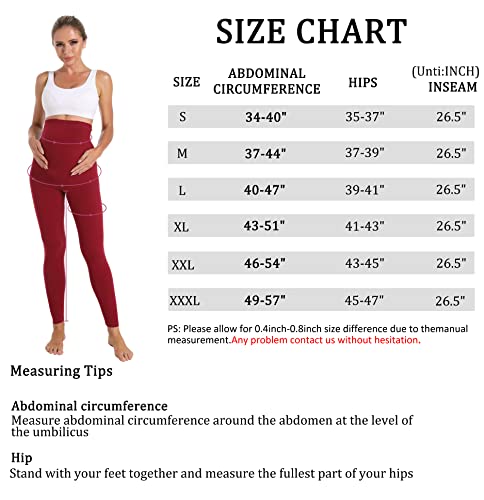 Foucome Women's Maternity Leggings Over The Belly Pregnancy Active Workout Yoga Tights Pants (Wine Red, Large) #TOP3