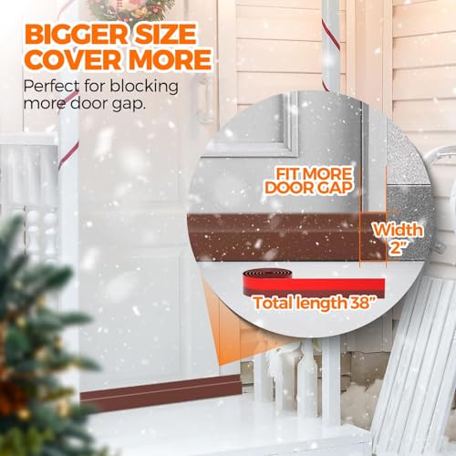 Image of Holikme Door Draft Stopper 2-Pack, Under Door Seal for Bottom Gap Filler | Strong Adhesive Silicone Weather Stripping Garage Window Blocker Cold Air & Noise, Door Sweep Save Energy, Brown 37 Inch