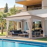 Amada 13x13 Pop Up Gazebo, One Push Outoor Canopy Tent with Wheeled Cover Bag, Pop Up Canopy with Netting for Patio, Party, Backyard,3-Speed Adjustable, Brown - Image 2