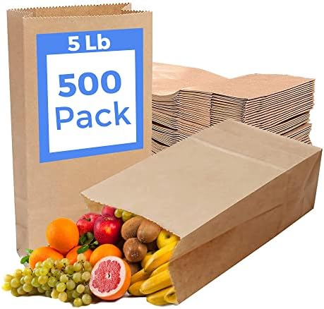 5lb Large Brown Paper Bags 500 Pcs - Paper Bags Bulk - Brown Bags for Storage and Food Packing - Brown Paper Lunch Bags - Large Lunch Bags - Paper Sandwich Bags for Kids - Brown Bags for Lunch