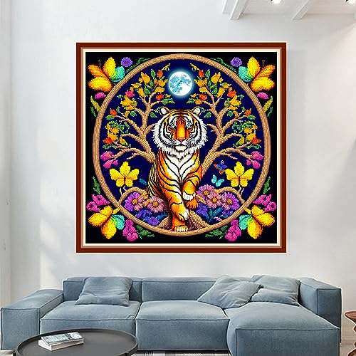 Image of Dimensean Stamped Cross Stitch Kits Full Range of Embroidery Patterns Starter Kits for Beginners Adult DIY Cross Stitches Needlepoint Kits 11CT-Tiger Wreath 17.7x17.7 inch