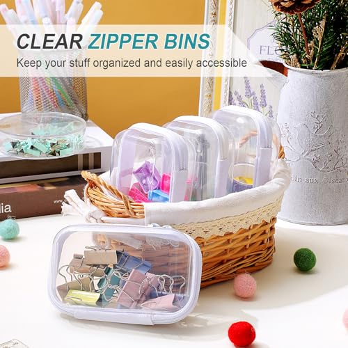 Image of Hoolerry 4 Pcs Hard Clear Zipper Case Makeup Bags Plastic Zipper Pouch Transparent Storage Box Containers for Cosmetics, Snacks, Building Blocks, Puzzles(Clear,5 x 3 x 2 in,White)