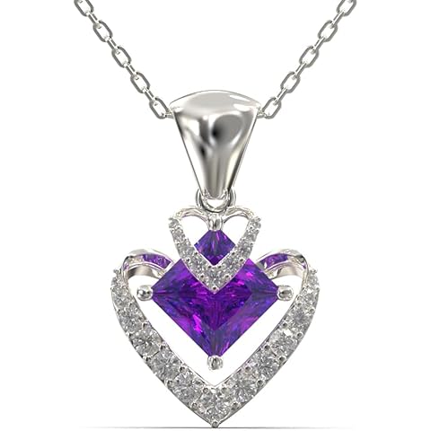AYJ Sterling Silver Double Heart Necklace - Birthstone Gem - Gift for Women, Moms, ...