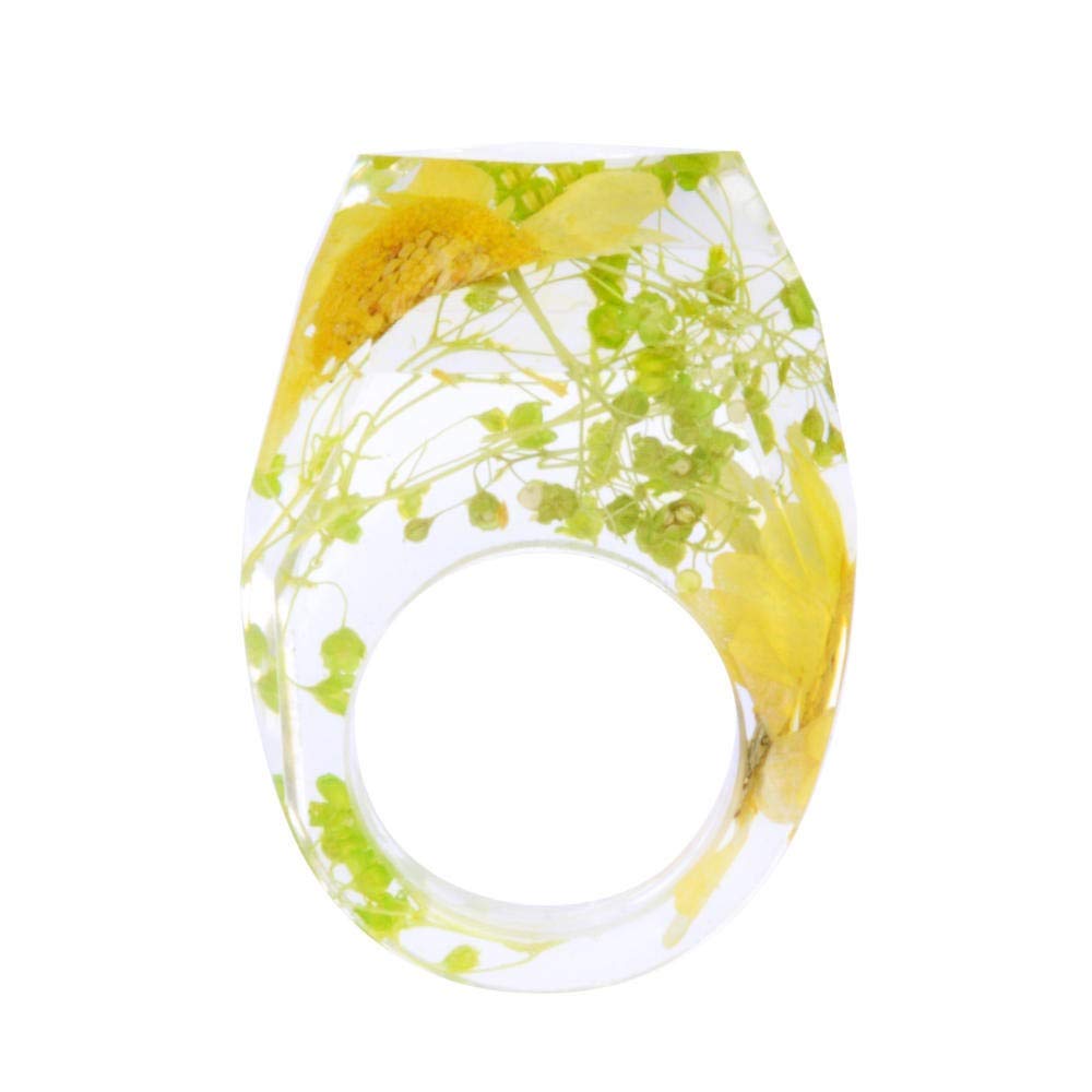 OwKay Gioielli fatti a mano Anello geometrico in resina di cristallo con fiori di crisantemo all'interno Anelli a fascia per i regali di nozze della sposa