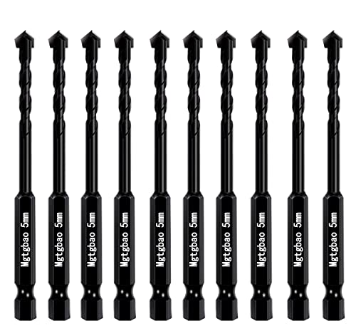 10PC 5MM Black Concrete Drill Bit Set, Mgtgbao Masonry Drill Bits for Tile,Brick, Plastic and Wood,Tungsten Carbide Tip Best for Wall Mirror and Ceramic Tile on Concrete and Brick Wall