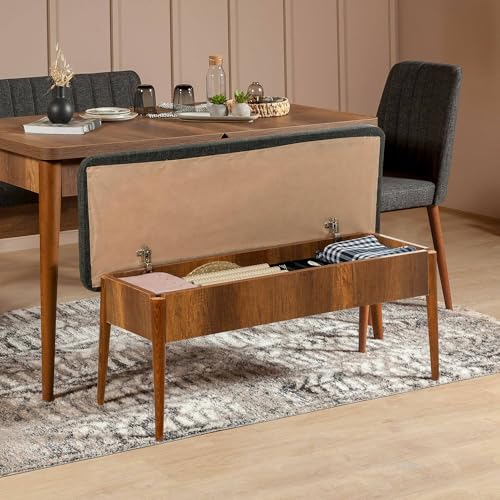 Banc polyvalent Dmora noyer et anthracite coffre de rangement de 110 cm