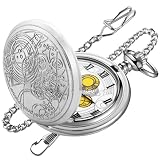 Realpoo Dr Who Orologio da tasca da uomo, quadrante digitale romano bianco, orologio da tasca da uomo con catena, argento, Alla moda