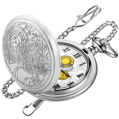 Image of Quartz Pocket Watch for Men, White Roman Digital Dial Pocket Watches for Men with Chain