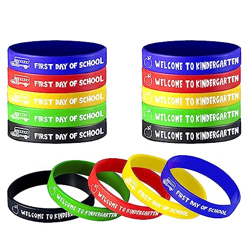 Welcome to Kindergarten Wristbands Bracelets, First Day of Kindergarten Bracelets, Back to School Decorations, First Day of School Classroom Decorations,Back to School Gifts for Students - 30Pcs2