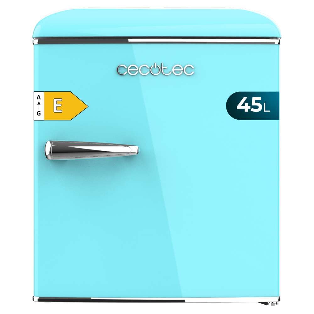 Cecotec Mini Nevera - Frigorífico Retro Sobremesa 45L Bolero CoolMarket TT Origin 45 Blue. 55cm de Alto y 44,7cm de Ancho, Clase Energética E, Icebox y Tirador Cromado, Azul