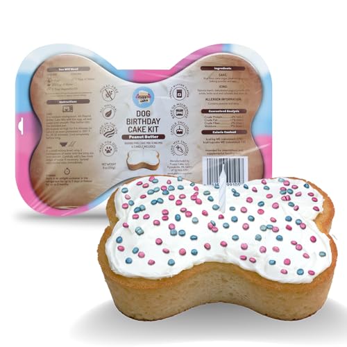Puppy Cake Dog Birthday Cake Kit Cake Mix Icing Mix Candle and Swirl Tri Color Silicone Pan Peanut Butter Flavor Bake or Microwave Perfect for Celebrating Your Dogs Special Day Made in USA