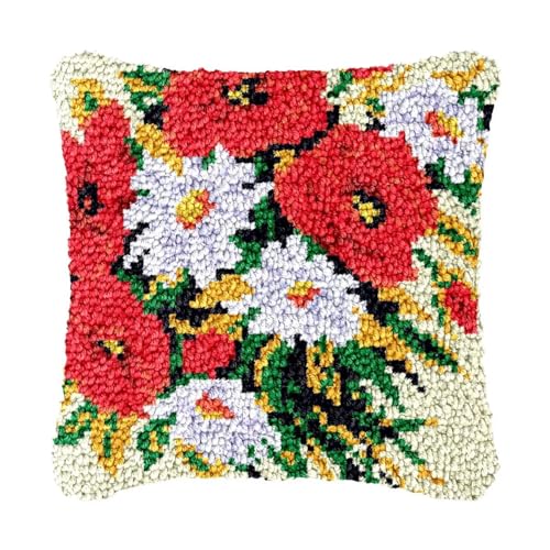 Image of bositigo Latch Hook Kits for DIY Throw Pillow Cover, Colorful Handmade Pillow Case for Home Decoration, Festival Gift 17x17inch (Flower-BZ294)