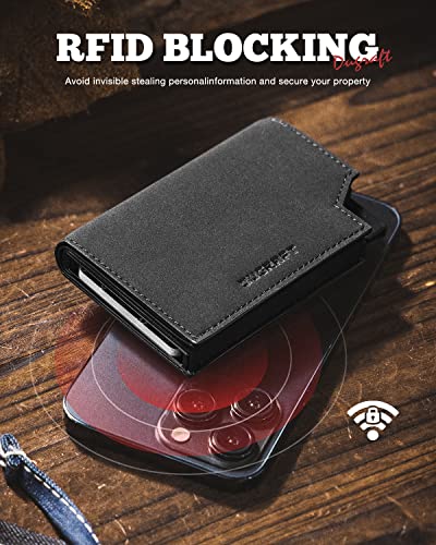 DUGRAFT Bifold Pop Up Wallet for Men, Slim Leather Credit Card Holder with Zipper Minimalist Women Magnetic Cash Coins Pocket Wallets RFID Blocking(Black)4