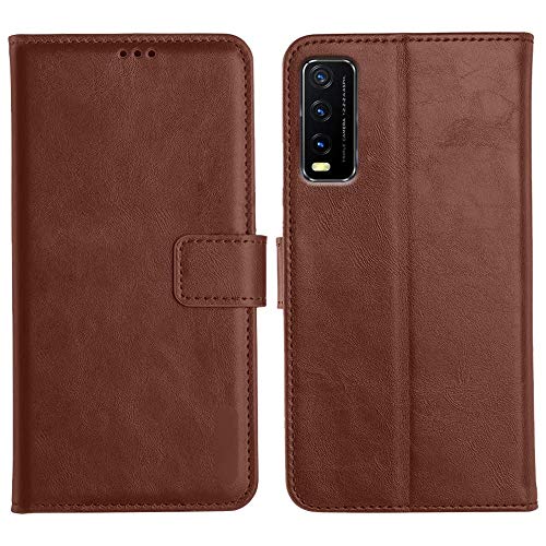 Image of COVERNEW Vintage Leather Flip Cover for Vivo V2068 /Vivo Y12G - Cherry Brown