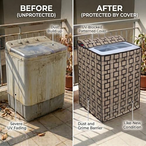 Image of DREAM CARE Waterproof & Dustproof Washing Machine Cover Top Load & Semi Automatic Suitable for 7 kg, 7.2 kg, 7.5 kg (83 x 95 x 51 cms)