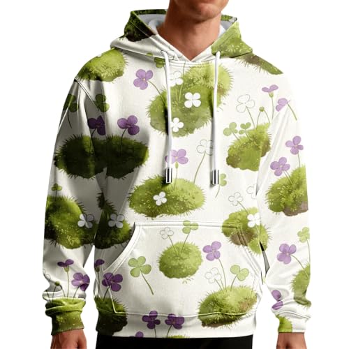 Sudadera con capucha para hombre comoda e informal con estampado floral verde para entretiempo