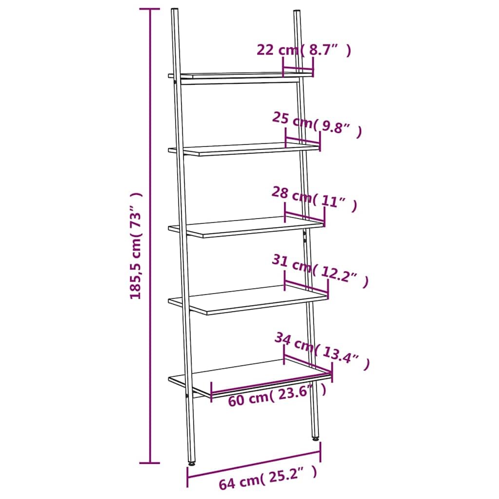 Scaffale a scala con 5 ripiani, 64 x 34 x 185,5 cm, marrone