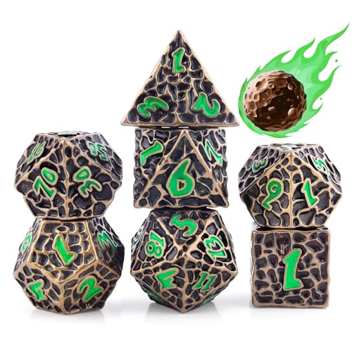 PJOY Metal Dice Set D&D for Dungeons and Dragons Green Metal Druid DND Dice with Case Meteorite Bronze 16mm 7PCS Role Playing Cool DND Gifts for...