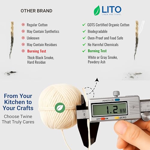 Image of LITO LINEN AND TOWEL 100% Cotton Twine Macrame Thread | Natural Cotton String for Cooking, Baking, Wrapping, Crafts, DIY Garden Decor & Gift Packaging (Natural, 11PLY- 200 FEET- Pack of 5)