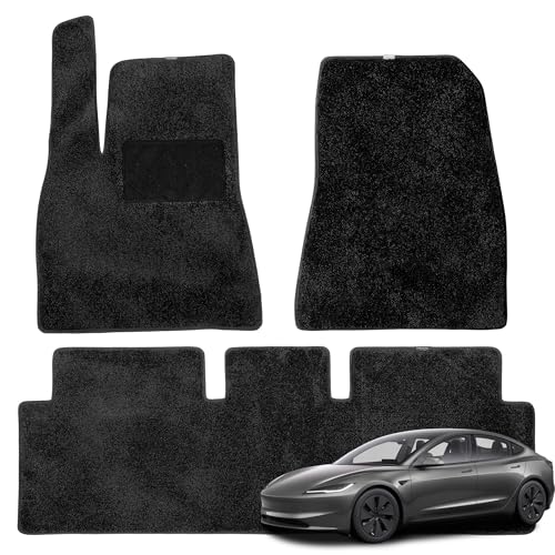 FREESOO for Tesla Model 3 2024 2025 Highland Floor Mats, 3Pcs All Weather Car Floor Mats Carpet, Luxury Car Mats Full Set, Custom Floor Mats, Automotive Floor Liners 0.6 Inch Thickness Rugs, Black