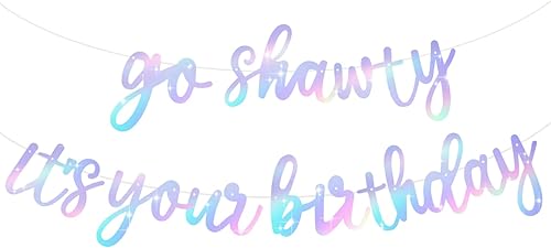 Miniatura 72 de BEISHIDA Cartel Purple Go Shawty It's Your Birthday - No DIY - Cartel de feliz cumpleaños con purpurina con temática de hip hop, pre-encordado