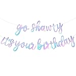 BEISHIDA Iridescent Go Shawty It\'s Your Birthday Banner - NO DIY - Hip Hop Theme Glitter Happy Birthday Banner - Pre-Strung - Black Rap Theme Happy Birthday Sign for Man Women birthday Party Supply