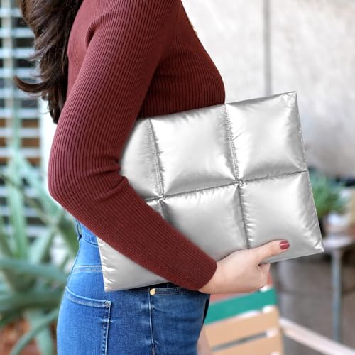 Image of ProElite Puffy Tablet Sleeve Case Upto 13.3 inch for Galaxy Tab S10 Fe+ /S9 FE+ /S7+ /S8 Plus /S9 Plus /S7 FE 12.4 inch, iPad Pro 12.9 inch, MacBook Air /Pro Retina, Microsoft Surface Pro 4 /5 /6 /7 /8 /9, Silver