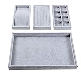 Valdler 4 in 1 Stackable Velvet Jewelry Trays Drawer Oganizer Watch Rings Showcase Display Storage