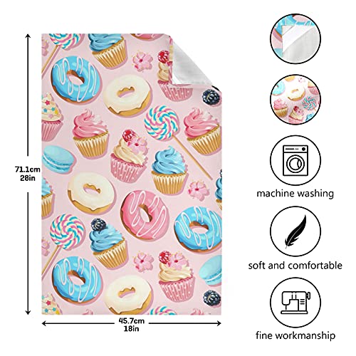 Cupcakes Donuts Flowers Kitchen Towels Macaron Lollipop Dishcloths Set 1 Pack Hand Dish Towel Tea Bar Towels 18 X 28 In Cleaning Cloths Soft Absorbent Fast Drying For Cooking Baking #TOP3