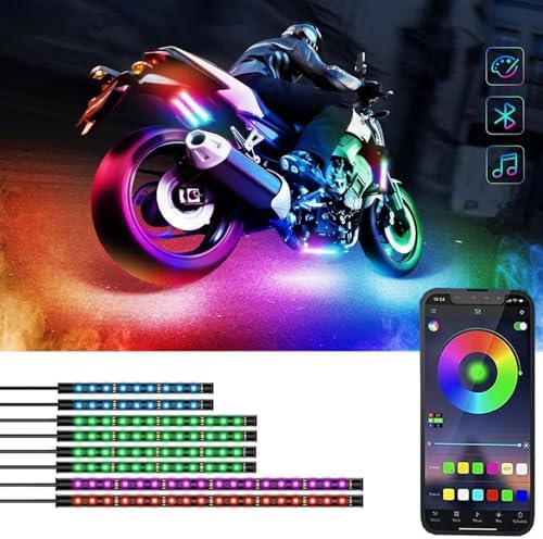 8 Pcs Motorcycle LED Light Kits, App Control Multicolor Waterproof Motorcycle LED Strip Lights, Music Sync & Multiple Scene Modes RGB LED Lights for Motorcycles, DC 12V