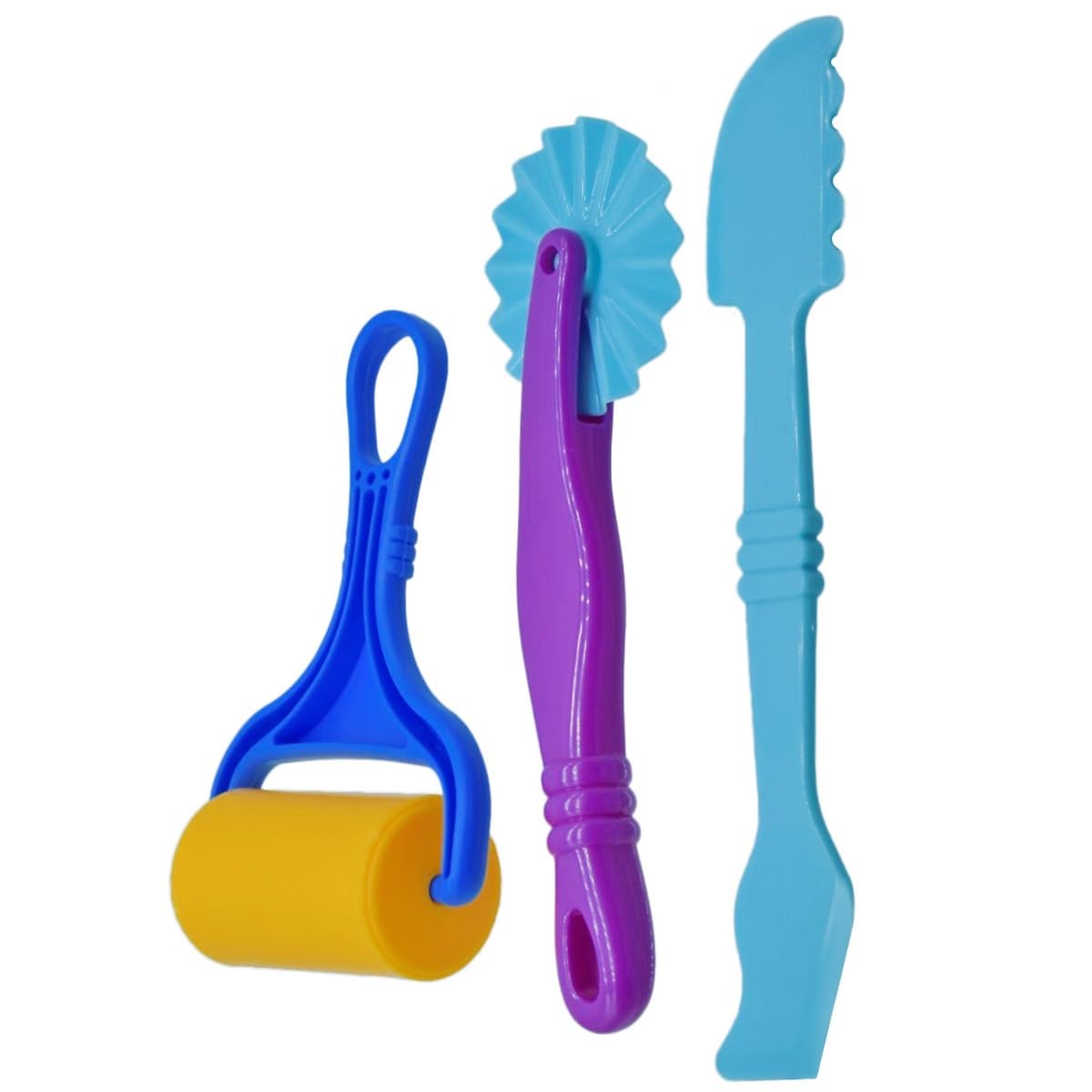Aadya Crafts Clay Modelling Tools Set, Plastic, Non-Toxic, for Kids, 3 Pcs, Roller, Cutter and Scraper, CN-009
