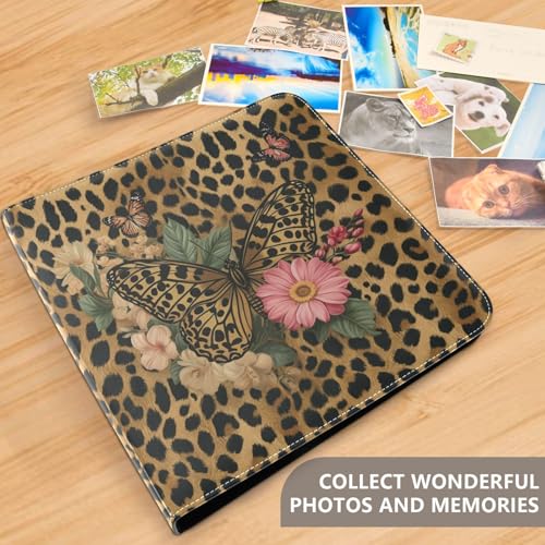 Álbum de fotos adhesivo autoadhesivo DIY Scrapbook Leopardo con mariposa, carpeta de 3 anillos, 40 páginas, 8x10 para memoria miniatura 5