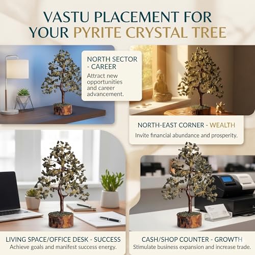 Image of Pyrite Money Tree for Wealth & Prosperity | Natural Pyrite Crystal Tree | Feng Shui Vastu Good Luck Tree | Home & Office Decor | 300 Beads | 10-12 Inch