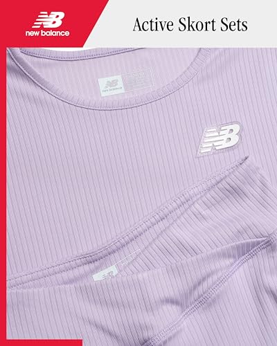Image of New Balance Girls 2-Piece Performance Short Sleeve T-Shirt & Athletic Skort | Moisture-Wicking Fabric, Keyhole Back, Built-In Shorts Coverage, Elastic Waistband, Tennis & Golf Ready, Sizes 7-12