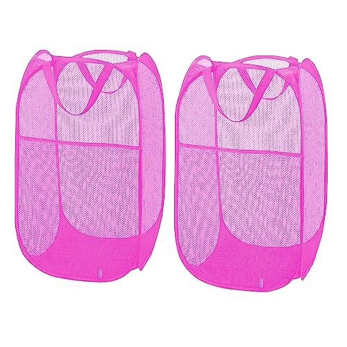 Image of Larpur 2Pack Foldable Popup Laundry Basket, Collapsible Portable Mesh Clothes Washing Laundry Hamper with Reinforced Carry Handles (Pink)