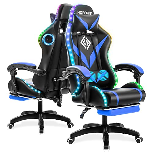 Massage Gaming Chair With Bluetooth Speakers And Rgb Led Lights Ergonomic Computer Gaming Chair With Footrest Video Game Chair High Back With Lumbar Support Blue And Black #TOP5