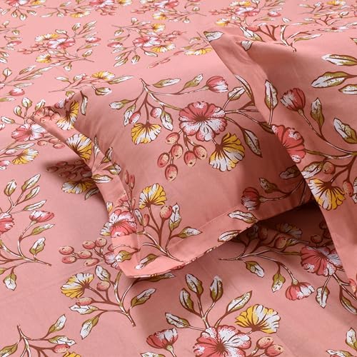 Image of Huesland by Ahmedabad Cotton 144 TC Cotton Elastic Fitted Bedsheet for Double Bed with 2 Pillow Covers | 60 x 78 inches