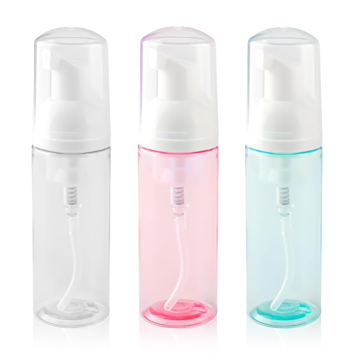 Lotsdonxia Transparent Green + Transparent Red + Transparent 3-Pack Travel Foam Dispenser Set – 60Ml Leak-Proof Refillable Bottles, Mini Pump Containers For Hand Soap, Skincare & Hair Mousse
