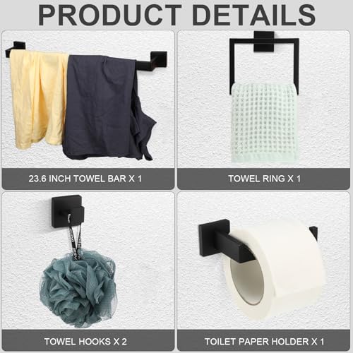 image for Gisafai 5 Pcs Bathroom Hardware Accessories Set, 23.6 Inch Bath Towel 